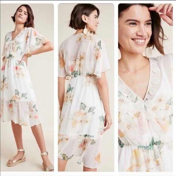 FARM Rio Dresses & Skirts - Farm Rio‎ X Anthropologie Eloisa White Floral Sheer Dress Size Small